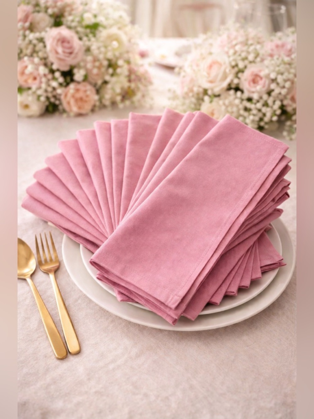 VINTAGE Square 25 Dusty Pink Fabric Cloth Napkins Set Approx 19in Wedding Party